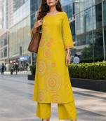 women ethnic motifs embroidered regular thread work  cotton kurta with palazzos