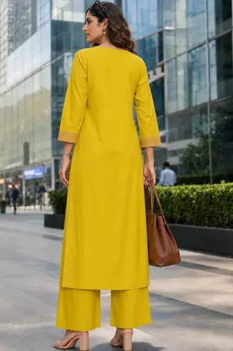 women ethnic motifs embroidered regular thread work  cotton kurta with palazzos