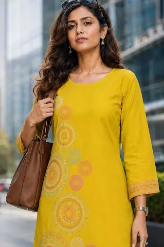 women ethnic motifs embroidered regular thread work  cotton kurta with palazzos