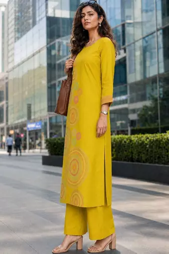 women ethnic motifs embroidered regular thread work  cotton kurta with palazzos