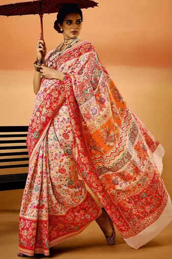 Pink floral silk cotton saree