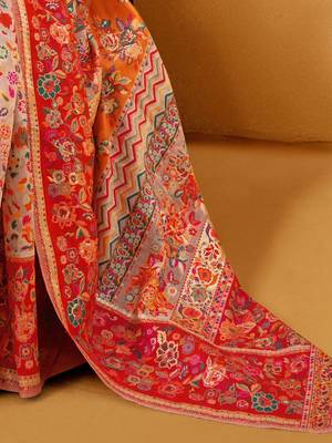 Pink floral silk cotton saree 5