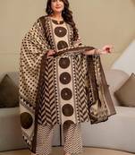 women printed mirror work  cotton kurta with trousers & with dupatta