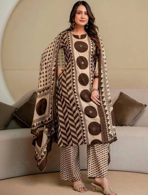women printed mirror work  cotton kurta with trousers & with dupatta 5