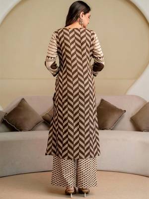 women printed mirror work  cotton kurta with trousers & with dupatta 6