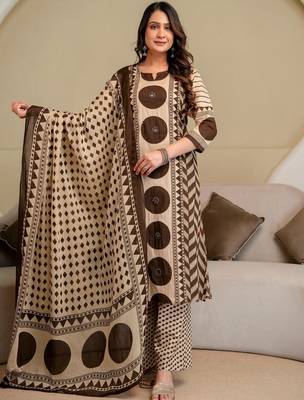 women printed mirror work  cotton kurta with trousers & with dupatta 7