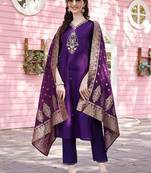 embroidered regular chanderi cotton kurta with trousers & dupatta