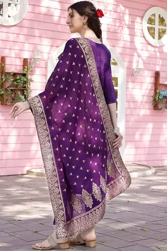 embroidered regular chanderi cotton kurta with trousers & dupatta