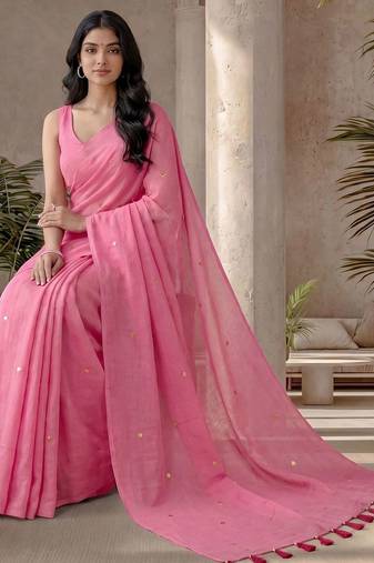 Pink zari  cotton designer khadi saree