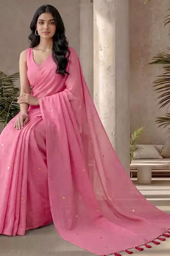 Pink zari  cotton designer khadi saree