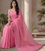 Pink zari  cotton designer khadi saree