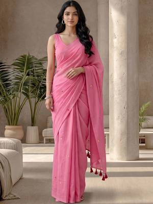 Pink zari  cotton designer khadi saree 2