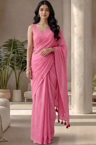 Pink zari  cotton designer khadi saree