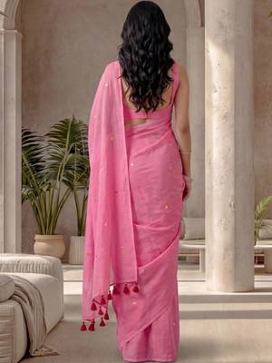 Pink zari  cotton designer khadi saree 3