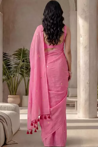 Pink zari  cotton designer khadi saree