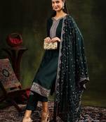 women ethnic motifs embroidered regular kurta with trousers & with dupatta