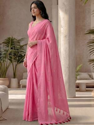 Pink zari  cotton designer khadi saree 4