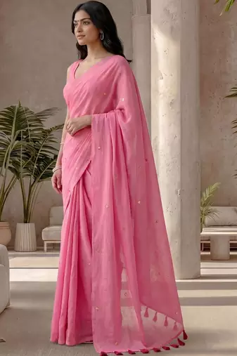 Pink zari  cotton designer khadi saree