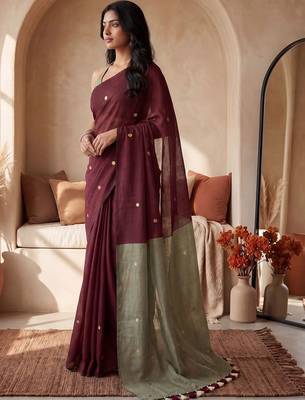 Maroon sequinned  cotton designer khadi saree 1