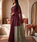 Maroon sequinned  cotton designer khadi saree