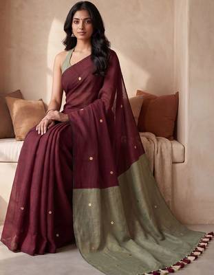 Maroon sequinned  cotton designer khadi saree 3