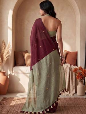Maroon sequinned  cotton designer khadi saree 4