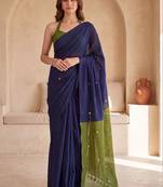 Navy blue embellished sequinned  cotton designer khadi saree