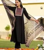 women ethnic motifs printed regular  cotton kurta with trousers & with dupatta
