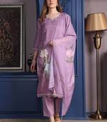 floral embroidered  cotton straight kurta with trousers & dupatta