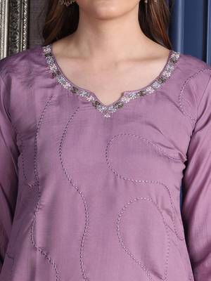 floral embroidered  cotton straight kurta with trousers & dupatta 2