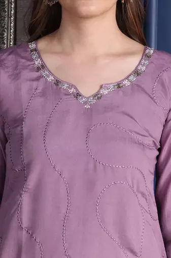 floral embroidered  cotton straight kurta with trousers & dupatta