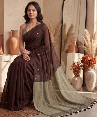 Brown embellished sequinned  cotton designer khadi saree 2