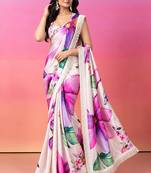floral satin shoulder pre-pleated ready to wear saree