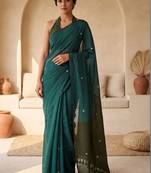 Green embellished sequinned  cotton designer khadi saree