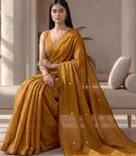 Mustard sequinned  cotton designer khadi saree