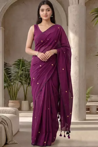 Violet embellished sequinned  cotton designer khadi saree