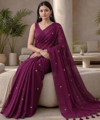 Violet embellished sequinned  cotton designer khadi saree 2