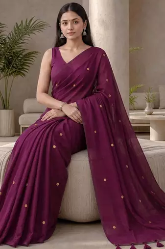 Violet embellished sequinned  cotton designer khadi saree