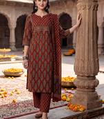 women ethnic motifs printed regular  cotton kurta with trousers & with dupatta
