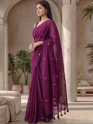 Violet embellished sequinned  cotton designer khadi saree 3