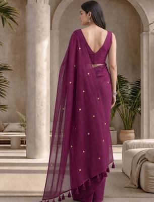Violet embellished sequinned  cotton designer khadi saree 4
