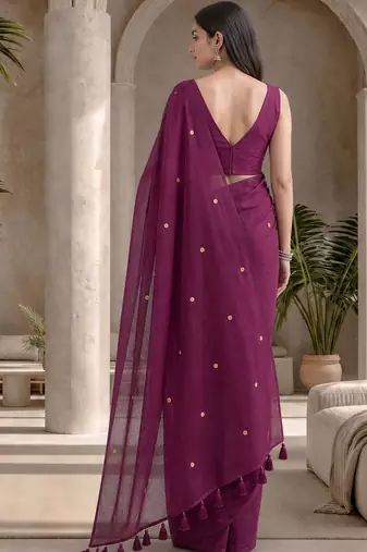 Violet embellished sequinned  cotton designer khadi saree