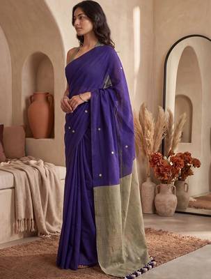 Purple embellished sequinned  cotton designer khadi saree 1