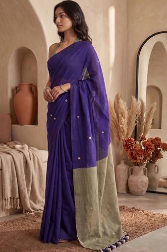 Purple embellished sequinned  cotton designer khadi saree