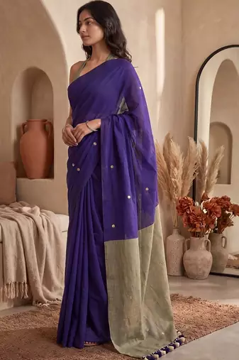 Purple embellished sequinned  cotton designer khadi saree