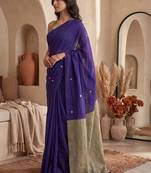 Purple embellished sequinned  cotton designer khadi saree