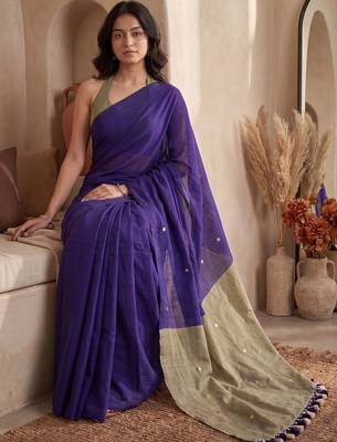 Purple embellished sequinned  cotton designer khadi saree 2