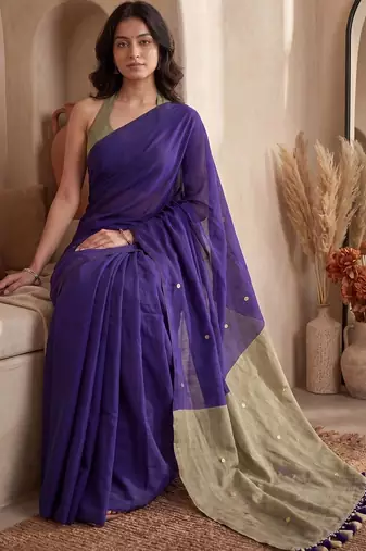 Purple embellished sequinned  cotton designer khadi saree