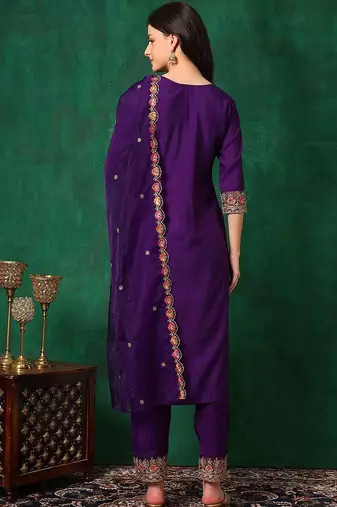 women ethnic motifs embroidered kurta with trousers & dupatta