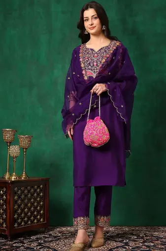 women ethnic motifs embroidered kurta with trousers & dupatta